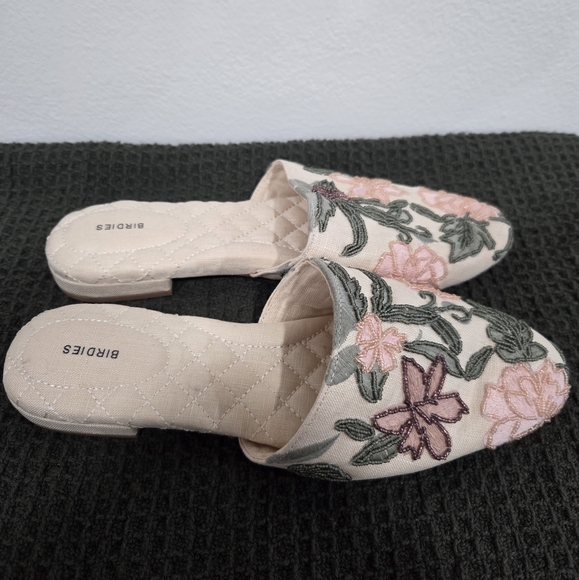 Birdies Songbird Linen Cream Embroidered And Beaded Floral Mules - Picture 3 of 5